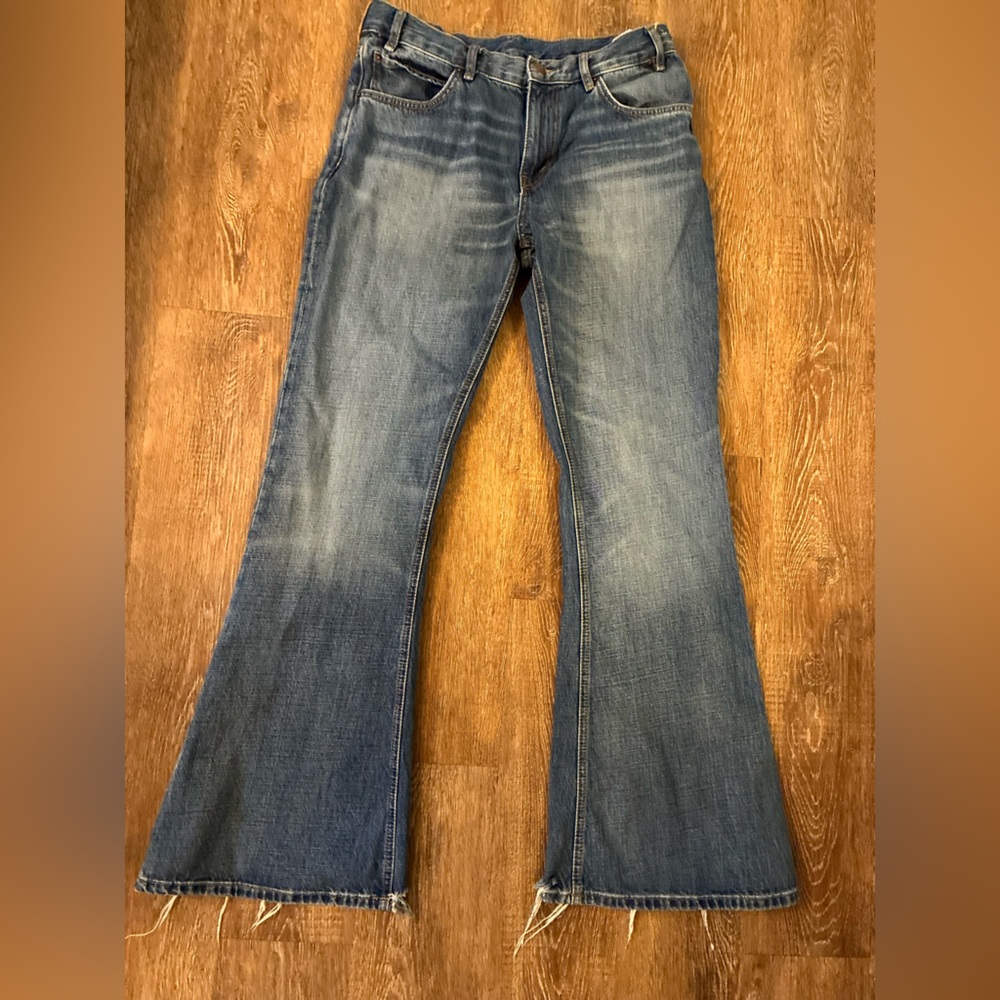 Zara Jeans Womens US 32 Medium Wash Raw Hem Flare Bootcut Denim